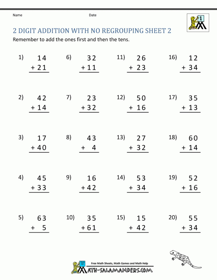 Digit Addition Without Regrouping