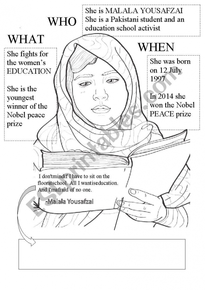 Easy Worksheet About Malala  The Youngest Winnter Of The Nobel