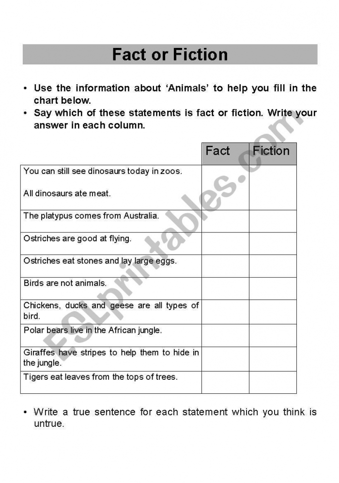 English Worksheets Fact Or Fiction