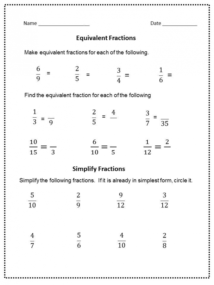 Fractions Review And Simplifying Fractions Worksheets | 99Worksheets