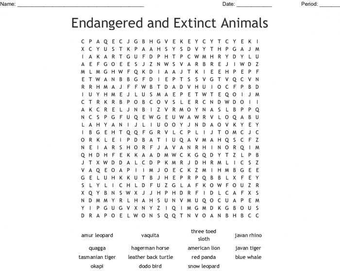 Extinct Animals Word Search