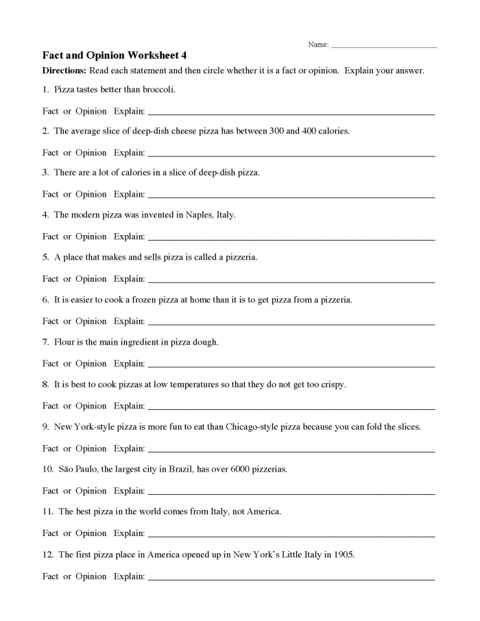 Fact And Opinion Worksheet