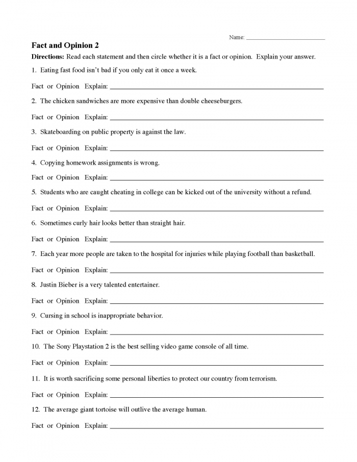 Fact And Opinion Worksheets