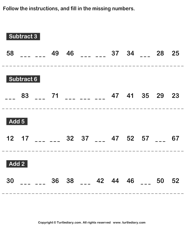 Fill The Missing Numbers In Pattern Worksheet