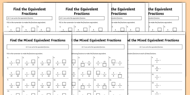 Find Equivalent Fractions Differentiated Worksheet
