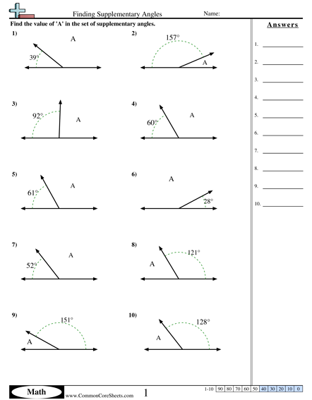 Finding Supplementary Angles Worksheet