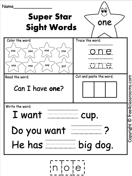 Free Sight Word Worksheets For Kindergarten  One  Freeclassrooms