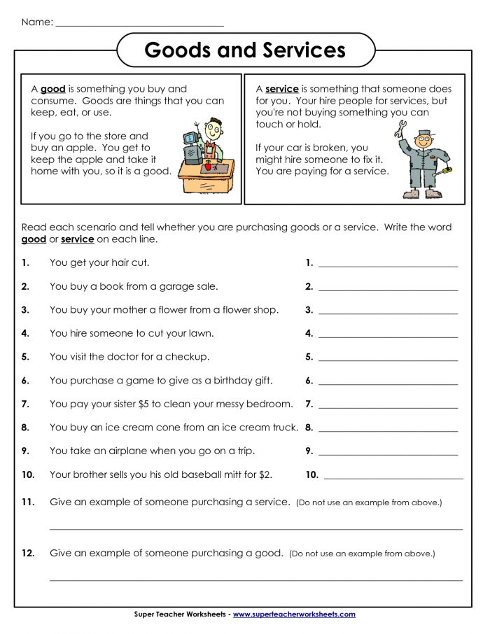 What Are Goods And Services Worksheets 99Worksheets