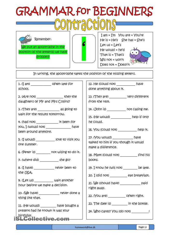 Pronouns And Contractions Worksheets