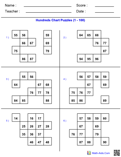 Hundreds Chart Puzzles