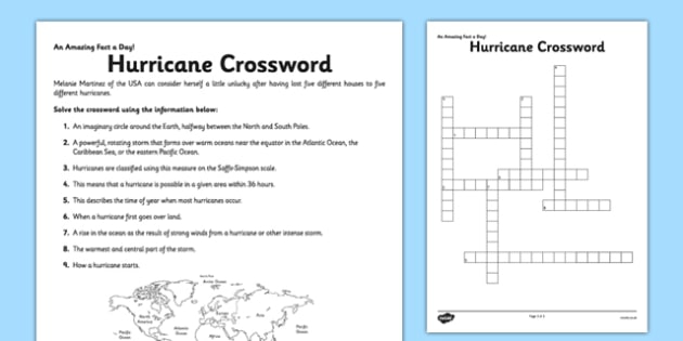 Hurricane Crossword Worksheet Teacher Made Worksheets For First