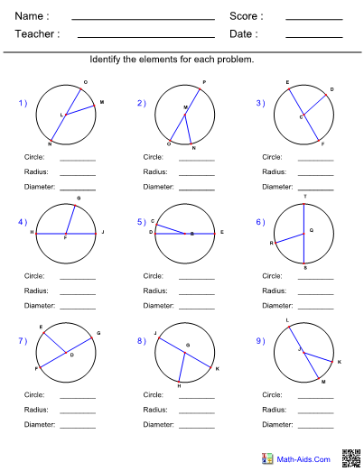 Identify Parts Of A Circle Worksheet