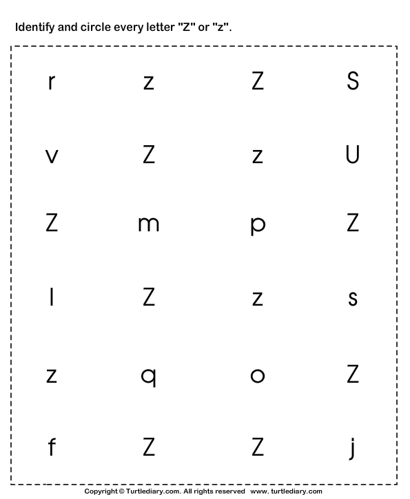 Identifying Lowercase And Uppercase Letter Z Worksheet