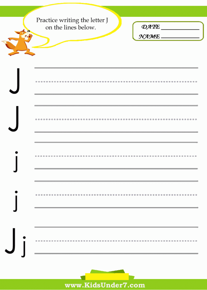 Kids Under  Letter J Practice Writing Worksheet