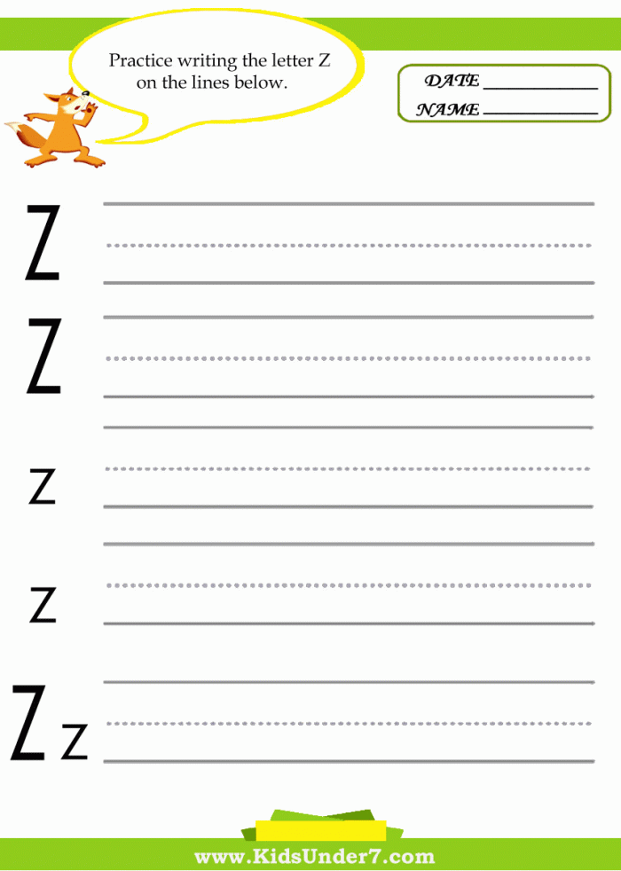 Kids Under  Letter Z Practice Writing Worksheet