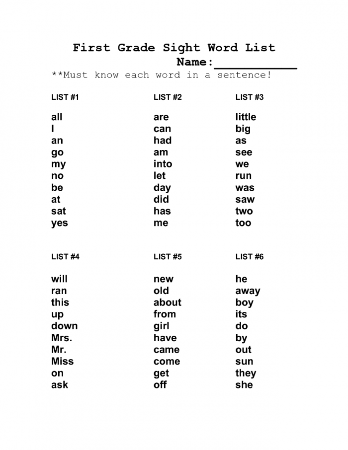 First Grade Sight Words: Boy To Every Worksheets ...