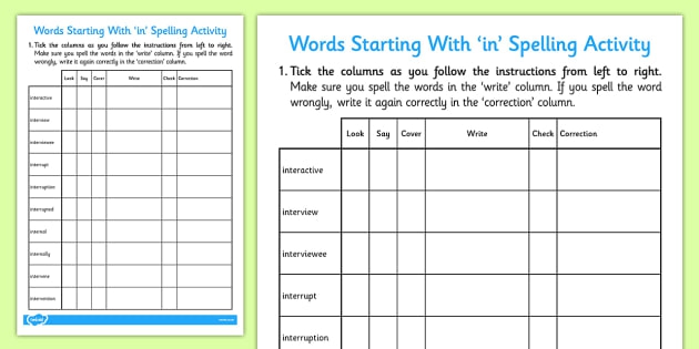 Look  Say  Cover  Write  Check Worksheet For Words Beginning With