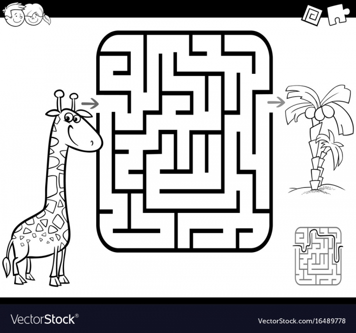 Maze Activity Game With Giraffe And Palm Vector Image
