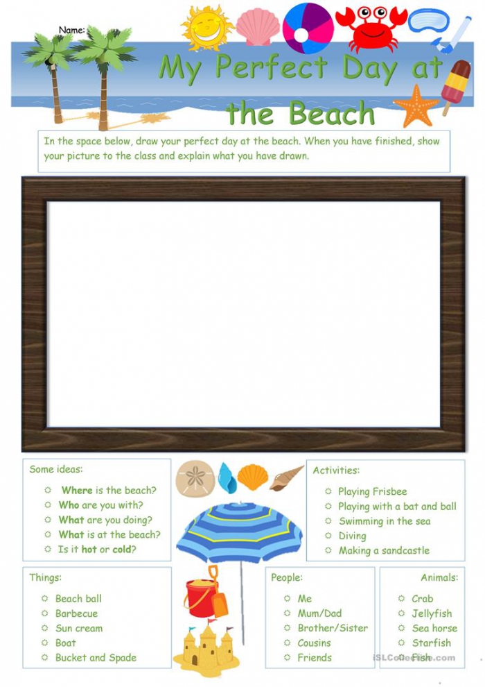 My Perfect Day At The Beach Worksheet