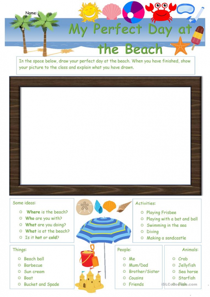 My Perfect Day At The Beach Worksheet