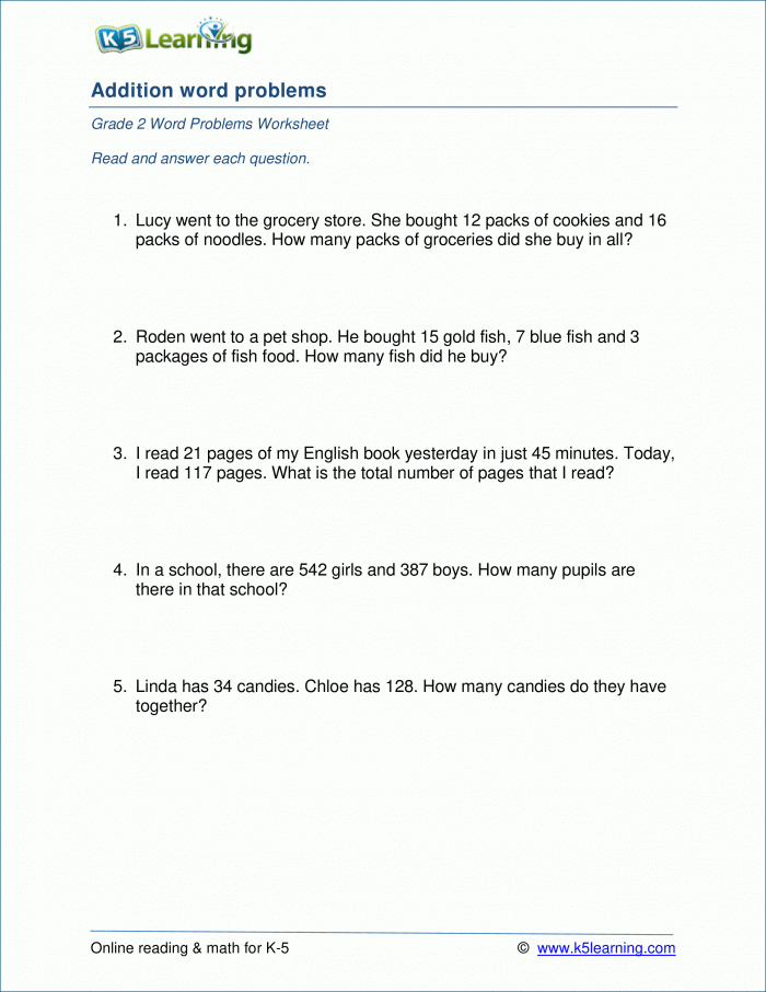 Nd Grade Math Word Problem Worksheets