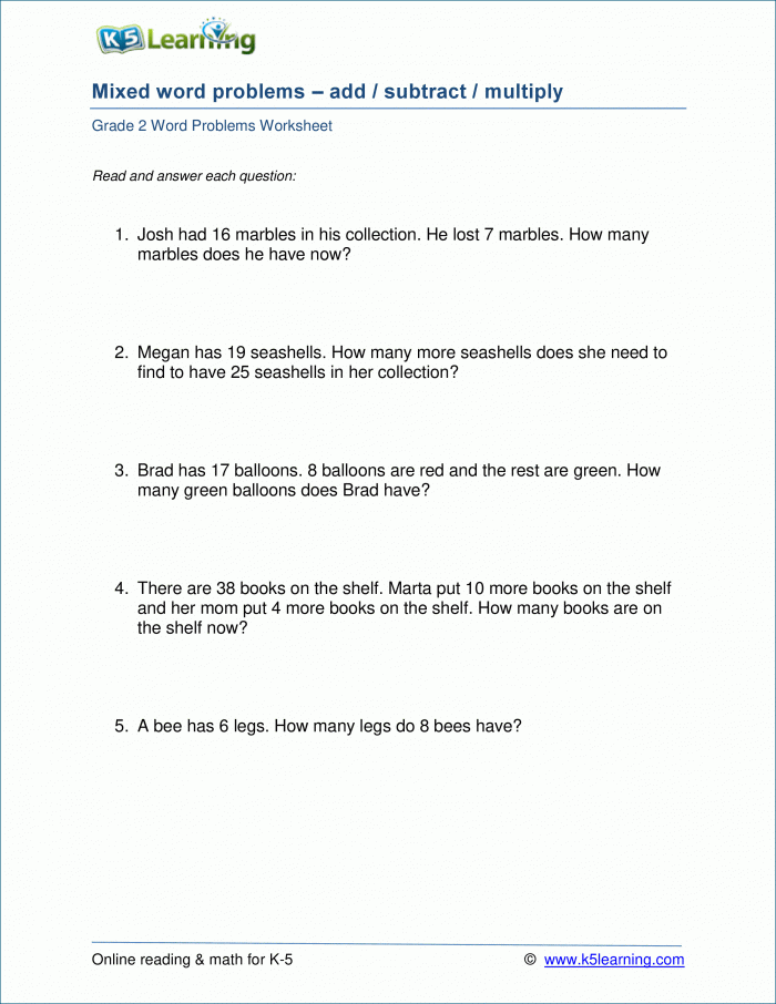Nd Grade Math Word Problem Worksheets