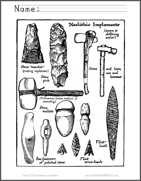 Neolithic Tools Coloring Page