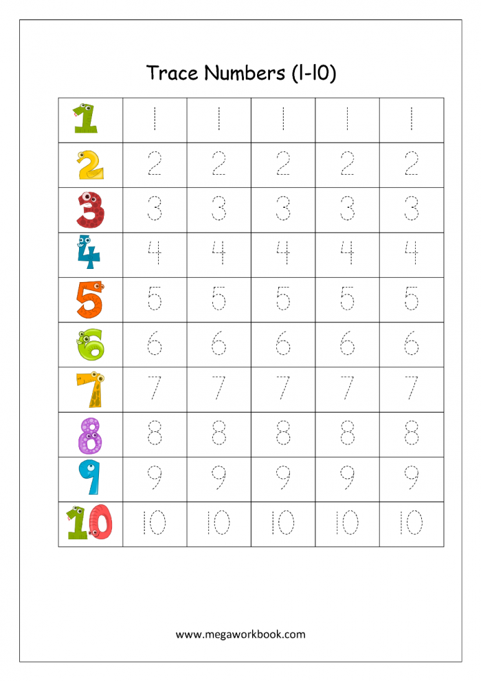 Trace And Write Numbers 1 10 Worksheets