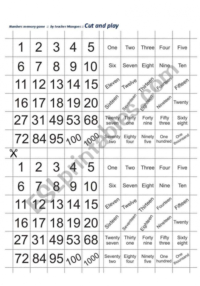 Numbers Memory Game