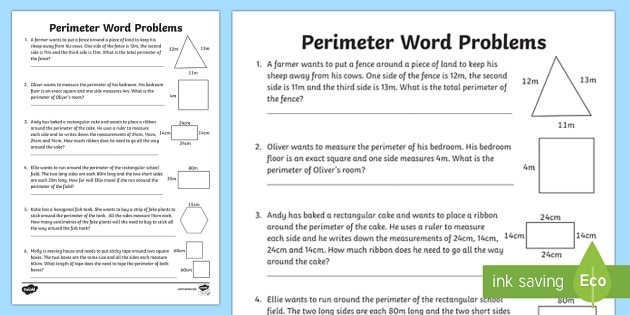 Perimeter Word Problems Worksheet
