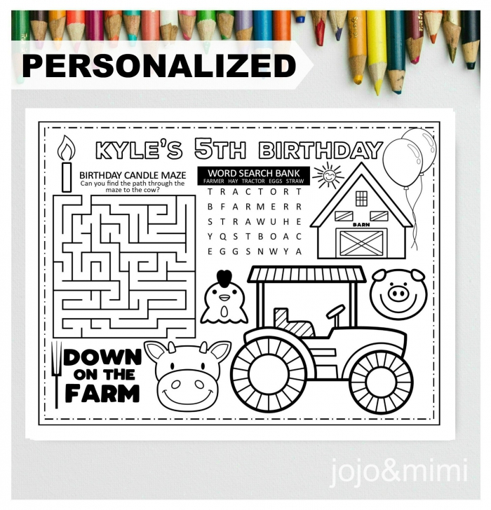 Personalized Tractor Happy Birthday Printable Placemat Activity