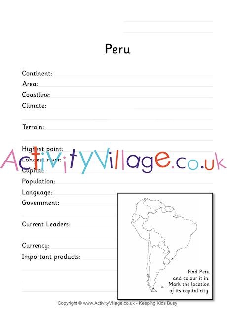 Peru Fact Worksheet