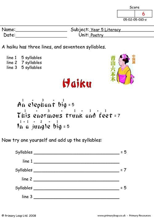 Haiku Syllables Worksheets | 99Worksheets