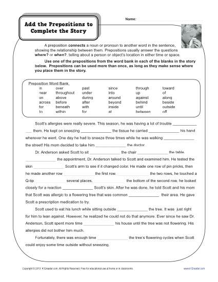 Preposition Worksheet
