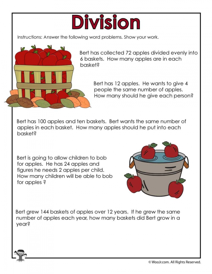 Printable Division Word Problems Worksheets For Fall