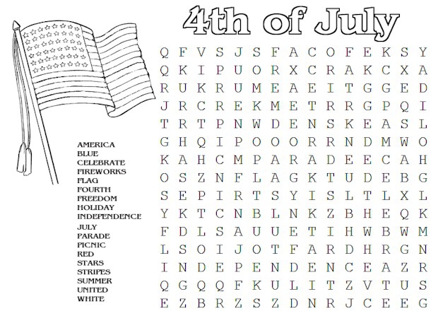 Printable July Th Word Search For Kids