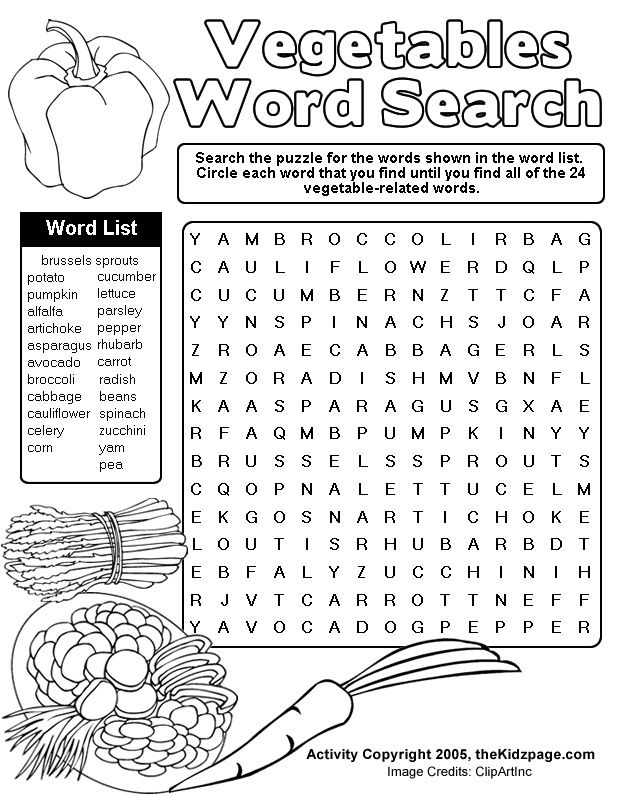 Printable Word Search Fruits And Vegetables Kids