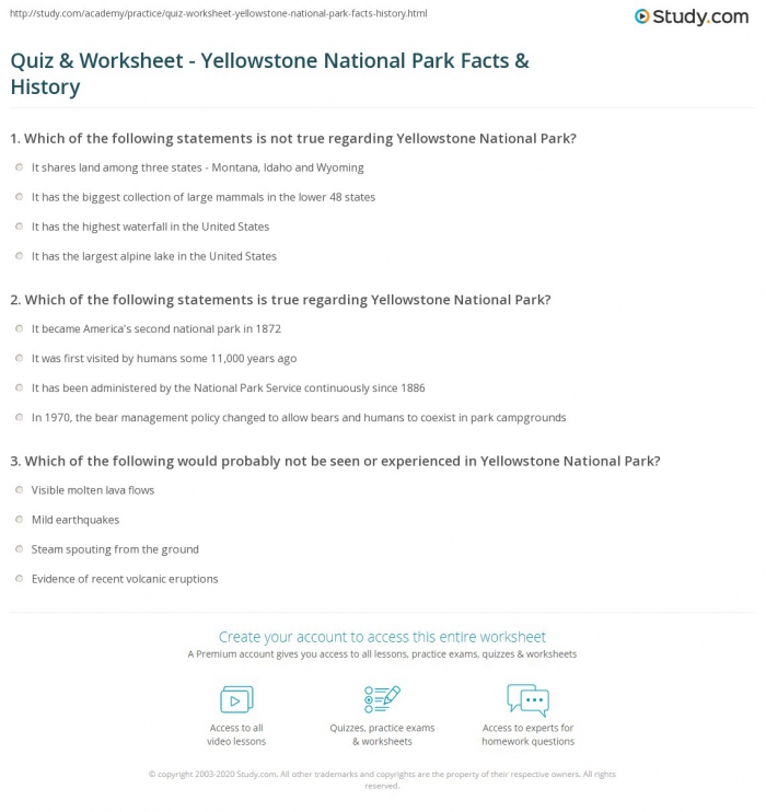 Yellowstone National Park Worksheets 99worksheets