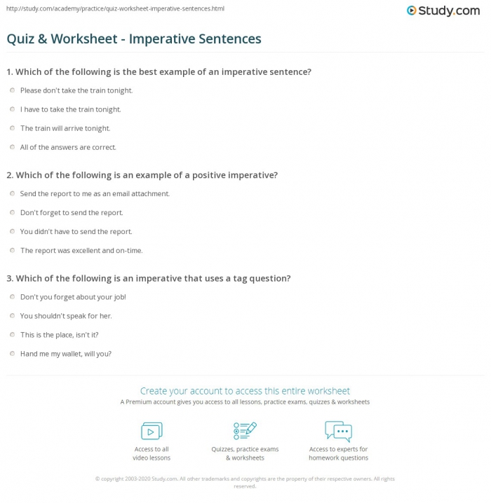 Quiz Worksheet Imperative Sentences Study Sentence Worksheets For