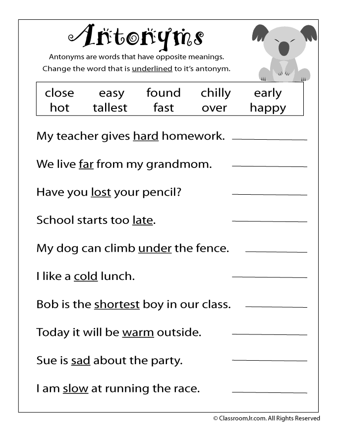 Antonyms Are Cool Worksheets 99Worksheets