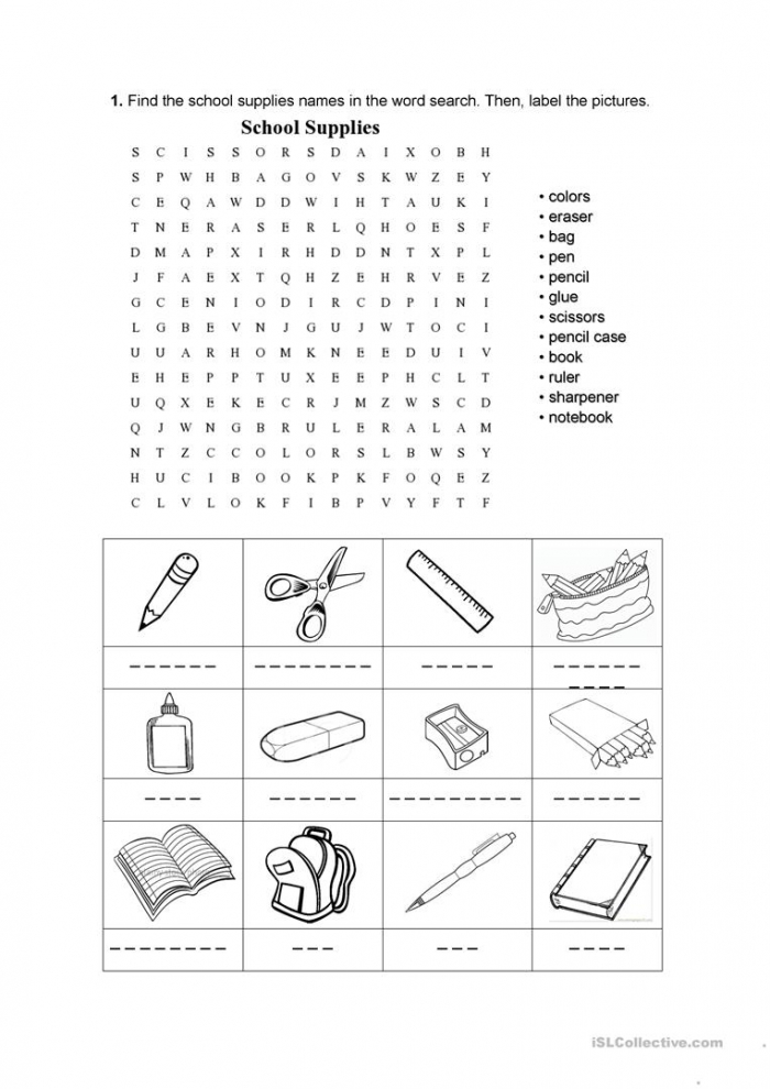 School Supplies Word Search Worksheets | 99Worksheets