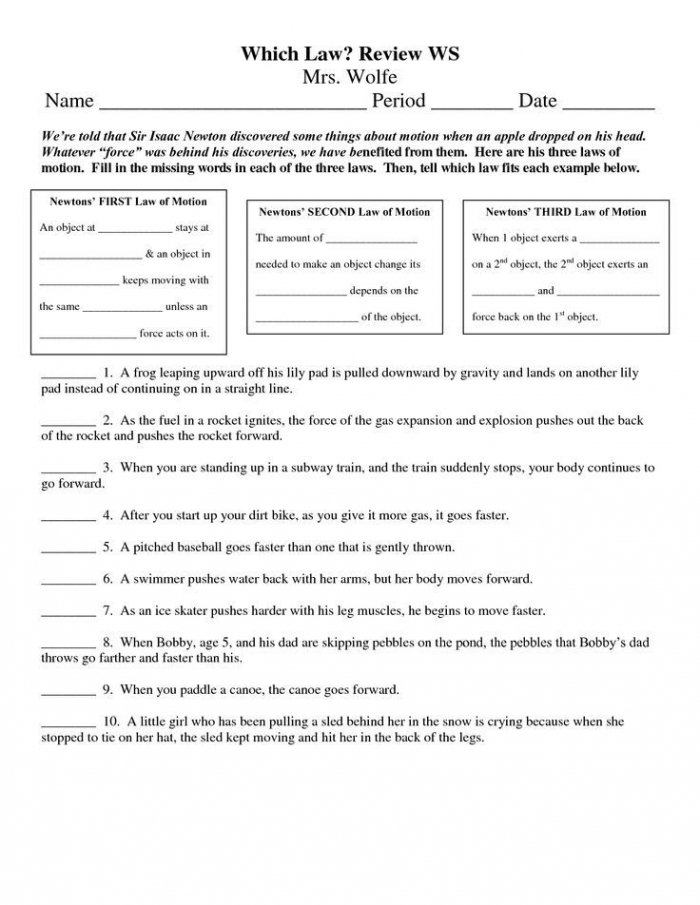 Science  Laws Of Motion Worksheets Newton S Third Law Worksheet