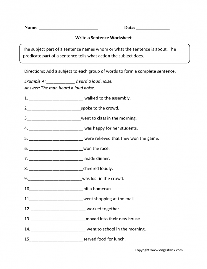 Sentence Composition Worksheets