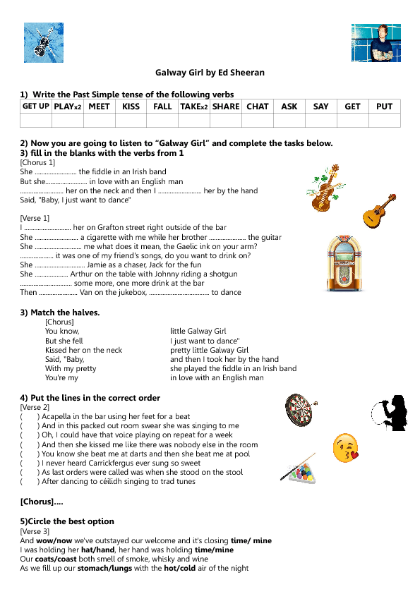 Song Worksheet Galway Girl By Ed Sheeran