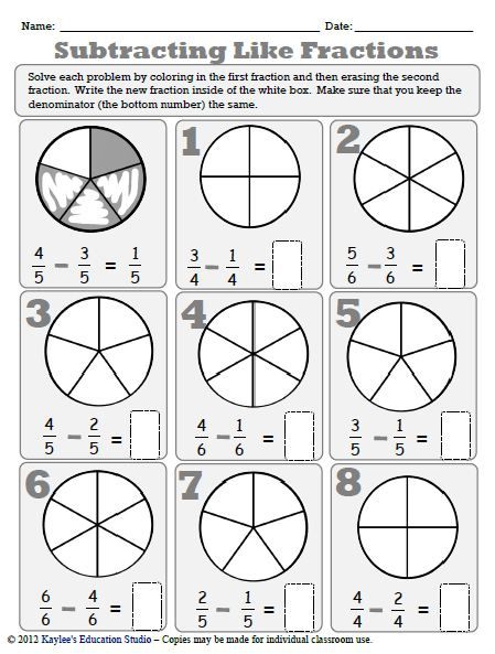 Subtracting Like Fractions Worksheet