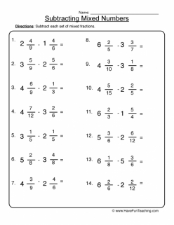 Adding And Subtracting Mixed Numbers