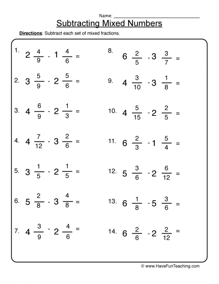 Mixed Numbers Lesson Plan 4th Grade Add And Subtract Worksheets