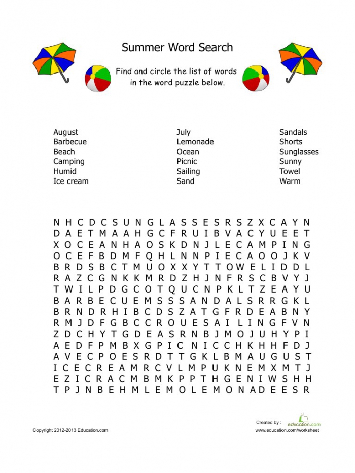 Summer Word Search By Nicole