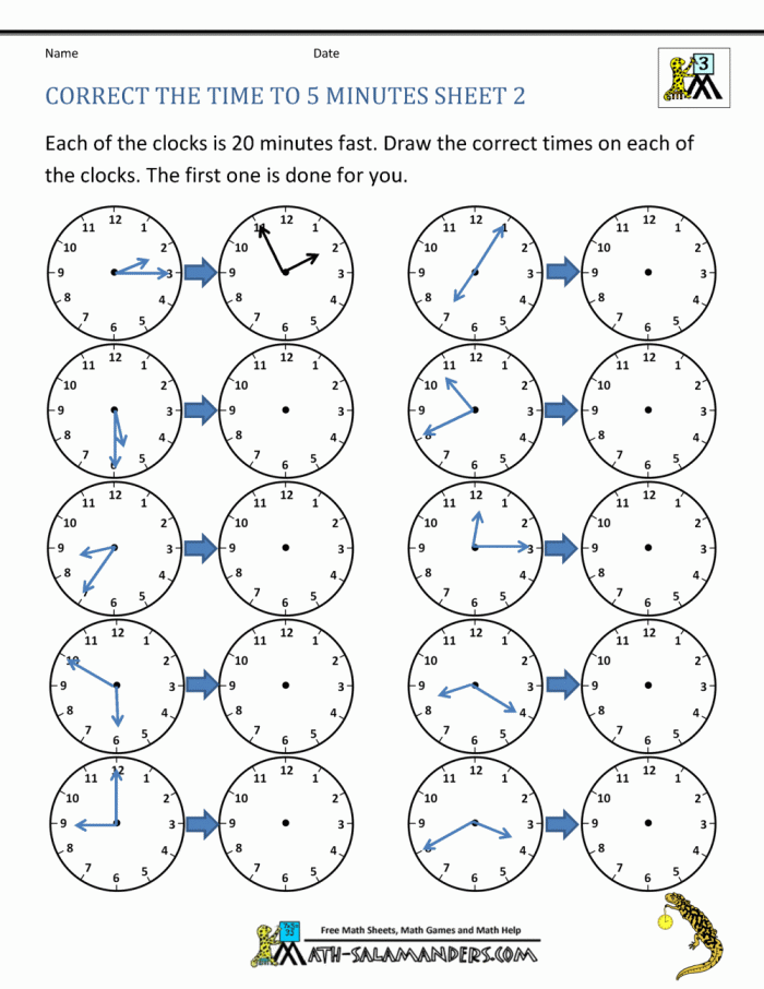 Telling Time Clock Worksheets To  Minutes