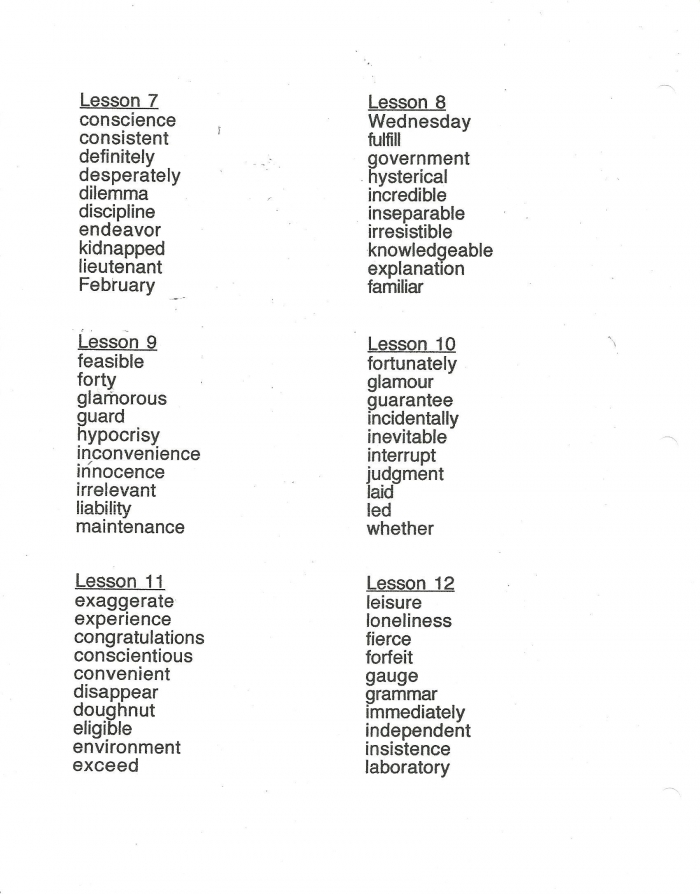 Th Grade Spelling List Pt